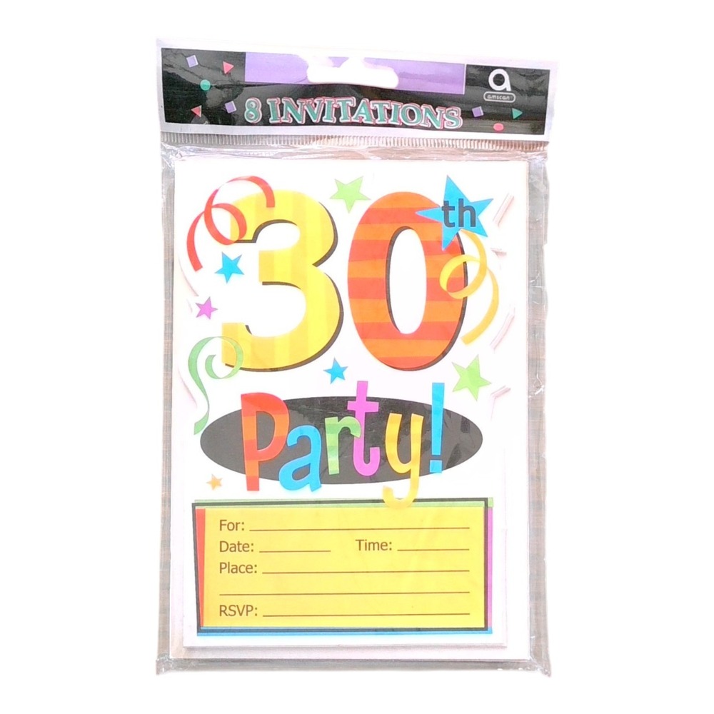Amscan 30th Birthday Party Invitations with Envelopes - Pack of 8